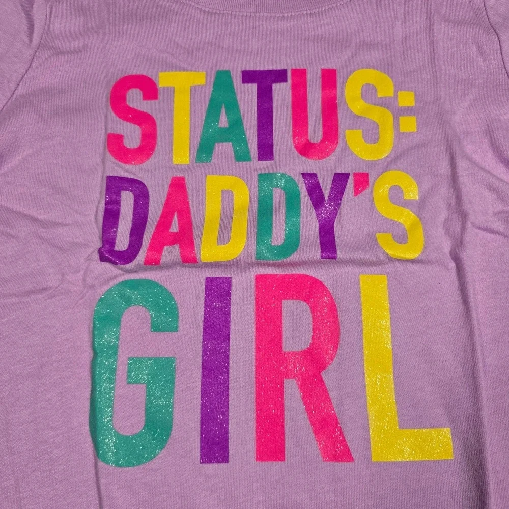 The Childrens Place Girls Purple Status Daddys Girl Glitter Graphic Tee Shirt 5T